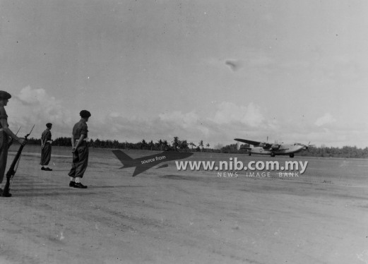 8 April 1946: First aircraft to land on the new strip, except for light communication types, Sir Keith Park's Avro York, taxies along one of the runways in front of a Royal Air Force (RAF) Regiment guard of honour at the Changi Airfield in Singapore during the opening of the airfield.