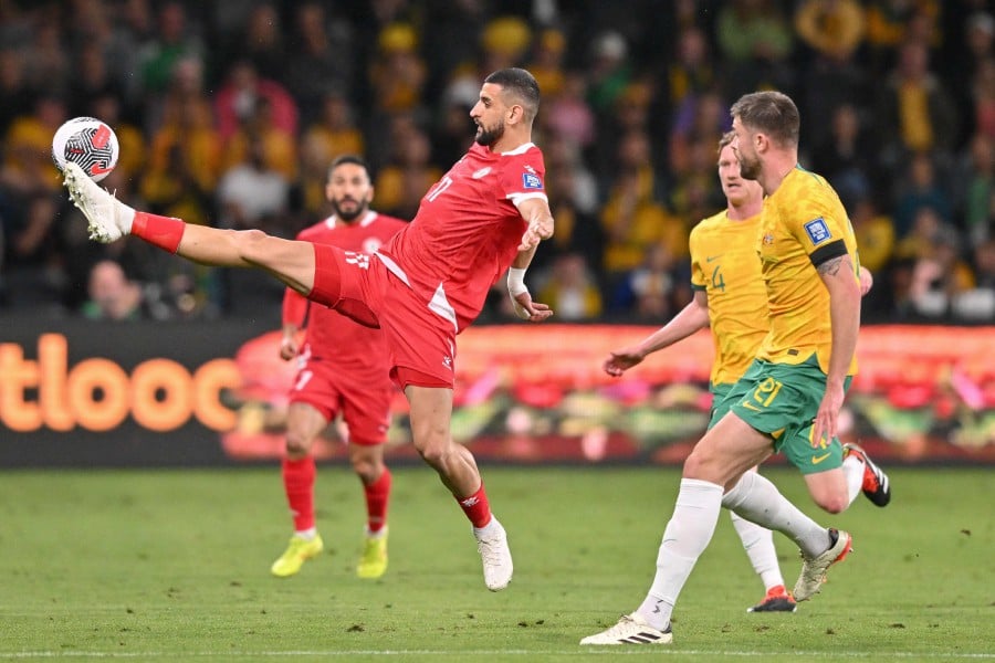 Lebanon's Omar Chaaban kicks the ball during the FIFA World Cup 2026 qualifier football match between Australia and Lebanon at CommBank Stadium in Sydney. - AFP pic