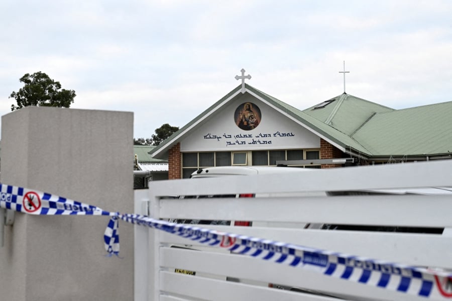 A crime scene cord is pictured at the Assyrian Christ The Good Shepherd Church after a knife attack that took place during a service the night before, in Wakeley in Sydney, Australia. (REUTERS/Jaimi Joy)