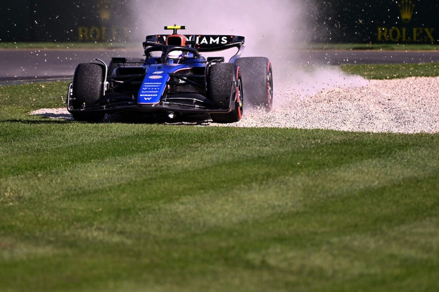 Williams' US driver Logan Sargeant loses control of his car during the second practice session of the Formula One Australian Grand Prix at the Albert Park Circuit in Melbourne. -- AFP pic