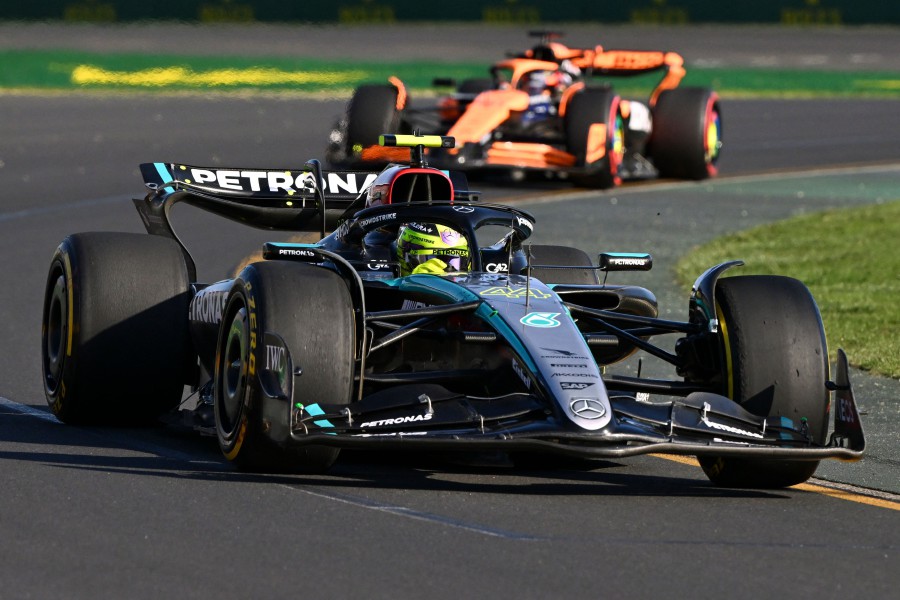 Mercedes' British driver Lewis Hamilton competes during the second practice session of the Formula One Australian Grand Prix at the Albert Park Circuit in Melbourne. - AFP pic