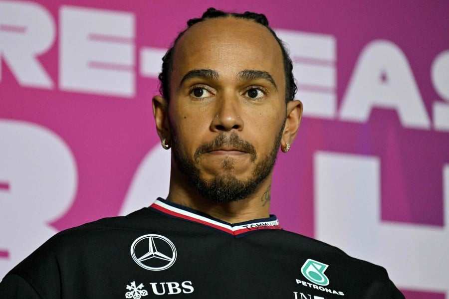 Mercedes' British driver Lewis Hamilton attends a press conference during the third day of the Formula One pre-season testing at the Bahrain International Circuit in Sakhir on February 23, 2024. AFP PIC