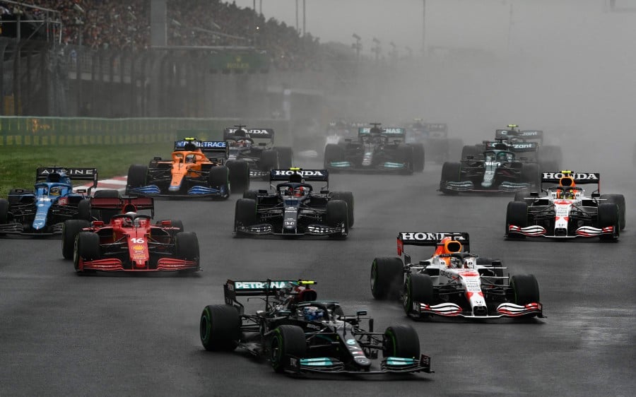 Mercedes' Finnish driver Valtteri Bottas (C, front) drives during the Formula One Grand Prix of Turkey at the Intercity Istanbul Park in Istanbul. - AFP pic