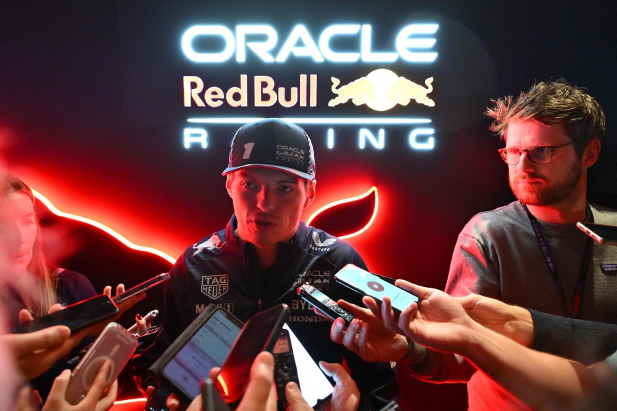 Red Bull Racing's Dutch driver Max Verstappen speaks to the press after the opening ceremony for the Las Vegas Grand Prix on November 15, 2023, in Las Vegas, Nevada. AFP PIC