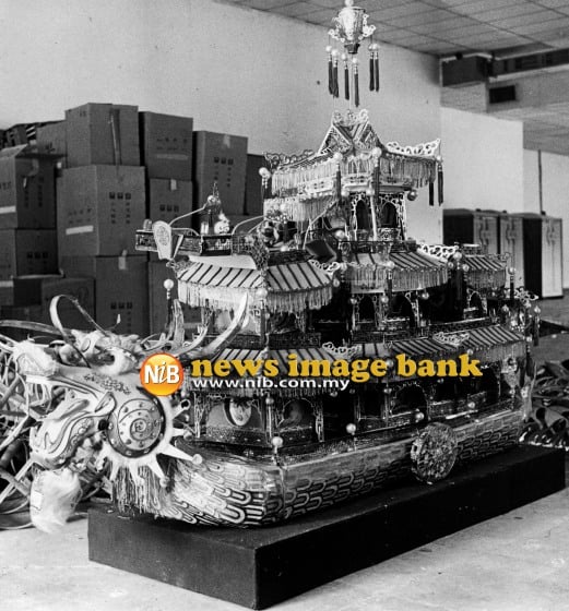 4 February 1988: An intricate dragon boat lantern in conjunction with the mooncake festival.