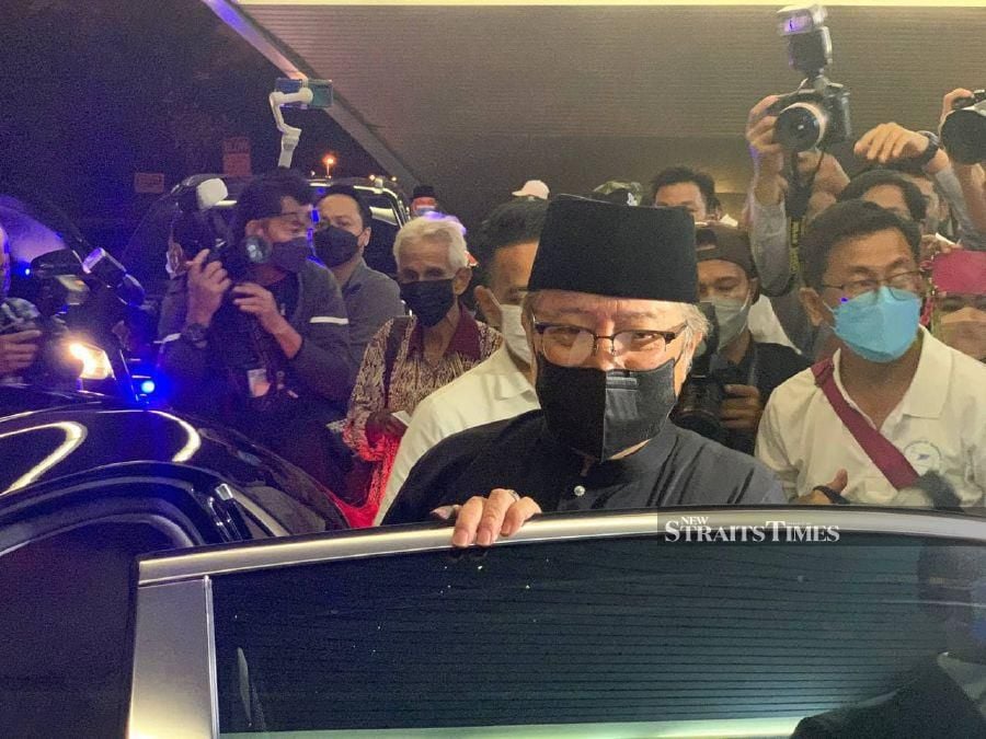 Clad in a black baju Melayu with a matching sampin, Abang Johari, who won the Gedong seat in the 12th Sarawak election, left BCCK after announcing GPS’ victory at 9.45pm. - NSTP/ HANA NAZ HARUN