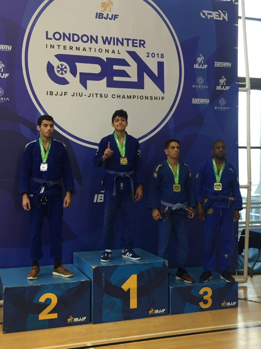 (File pix) Malaysian Adam Akasyah (second from left) clinched a gold medal in the London Winter Open jiu jitsu championship on Saturday. Courtesy pix