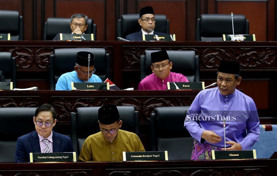 Negeri Sembilan Menteri Besar Datuk Seri Aminuddin Harun tables the state’s 2020 Budget at the State Legislative Assembly in Seremban. -NSTP/Iqmal Haqim Rosman