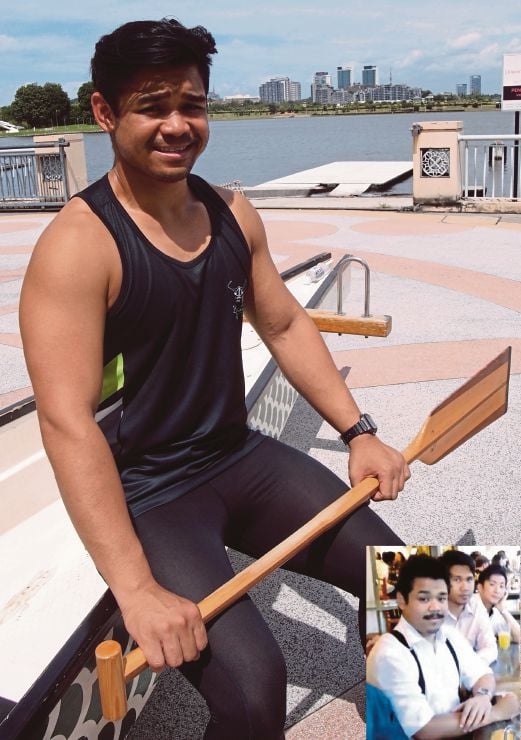 Mohd Amran Mohd Aminuddin, who weighed 100kg in 2011 said anyone at any fitness level can paddle. Pix by Siti Syameen Md Khalili. Inset: A photo of Amran (left) before joining the sport. Pix courtesy of Mohd Amran Mohd Aminuddin