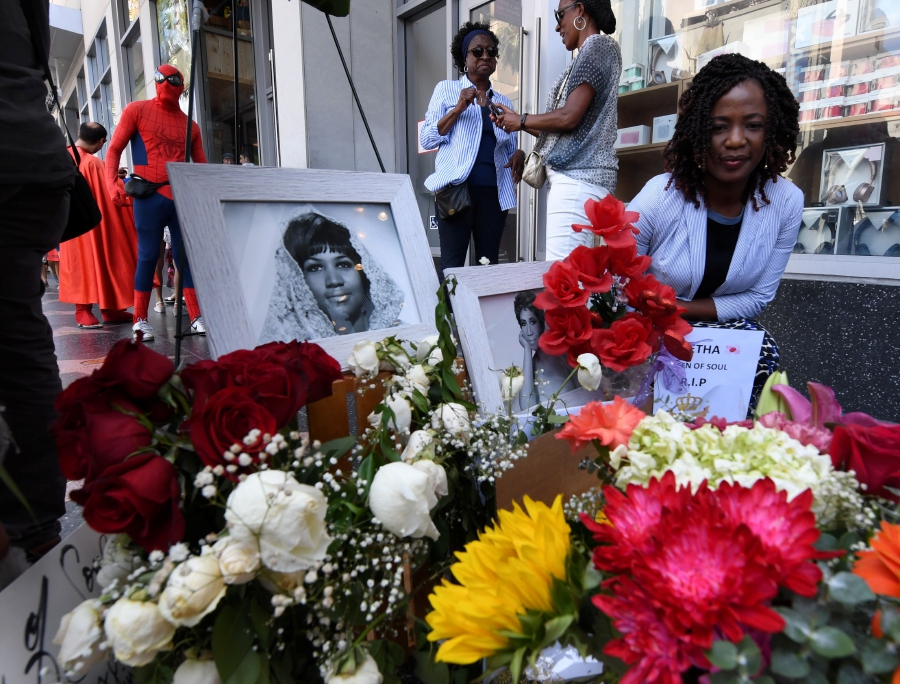 Flowers and tributes continue to be placed on the star for Aretha Franklin on the Hollywood Walk of Fame in Hollywood, California. AFP