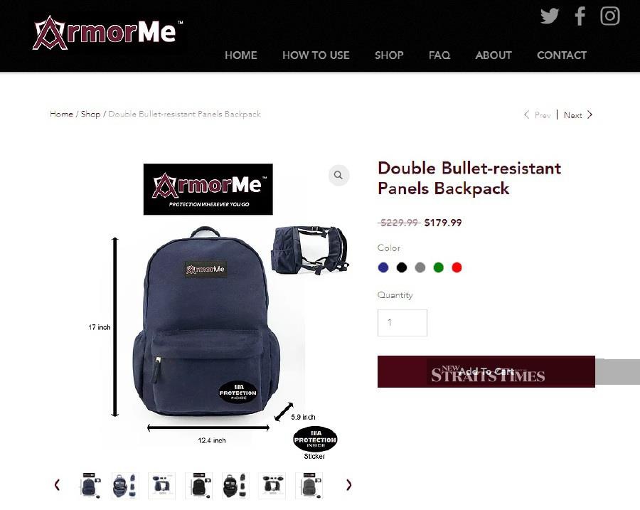 In the past, some stores have reportedly sold out of the backpacks, which typically cost US$100 to US$200 (RM420 to RM841). -- ArmorMe website