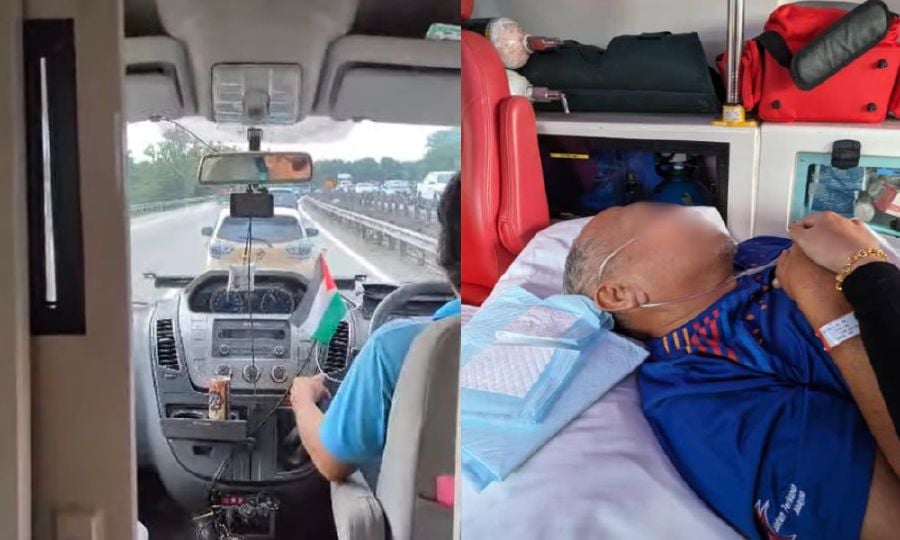 Netizens are infuriated over videos of a car refusing to make way for an ambulance which was transporting a patient to Penang from Perak. - Screengrab from Hazwan Rosly’s Facebook