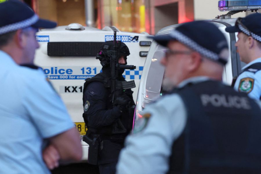 Police cordon off the area outside the Westfield Bondi Junction shopping mall after a stabbing incident in Sydney on April 13, 2024. Australian police said they arrested a man on Monday following reports that "a number of people were stabbed" in western Sydney. - AFP pic