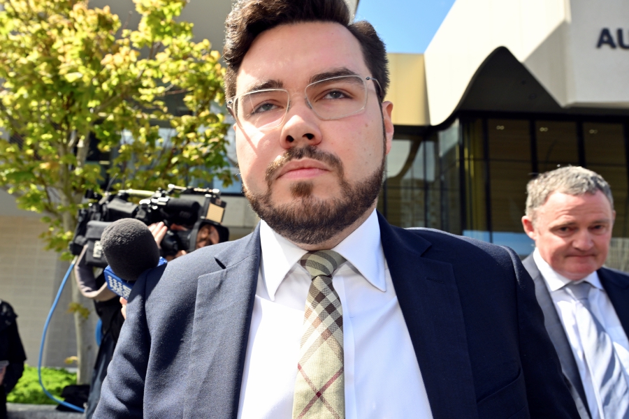 Former Liberal Party staffer Bruce Lehrmann leaves the ACT Supreme Court in Canberra. (Mick Tsikas/AAP Image via AP)