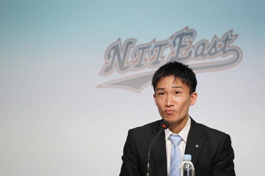 Japan’s badminton player Kento Momota attends a press conference to announce his retirement from Japan national team in Tokyo on April 18, 2024. Two-time world champion Momota said on April 18 he is retiring from international badminton aged 29, ending a top-level career that never recovered from a car crash four years ago. AFP PIC