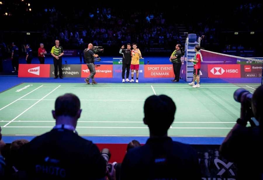 Winner Kunlavut Vitidsarn of Thailand reacts after the men's single final match at the Badminton BWF World Championship in Copenhagen, Denmark, on August 27, 2023. -AFP PIC