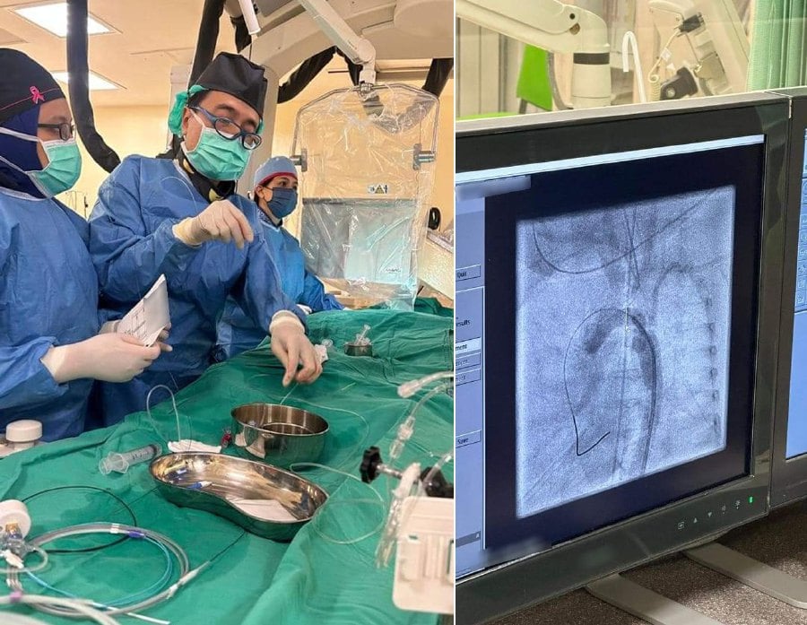 The pediatric and cardiology team at Raja Permaisuri Bainun Hospital here made history after successfully performing an angioplasty and stenting procedure on a premature baby yesterday. - PIC CREDIT: HPRB