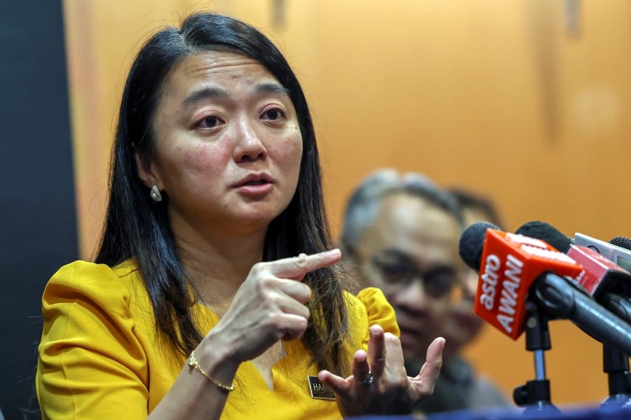 Youth and Sports Minister Hannah Yeoh during a press conference, today.- BERNAMA pic
