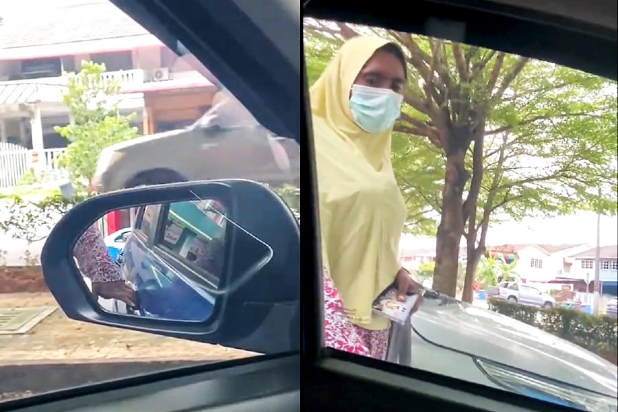 A video capturing an incident in Banting, Selangor, where a beggar appeared to be attempting to open a vehicle door, sparked concern among netizens. - Screengrab from X