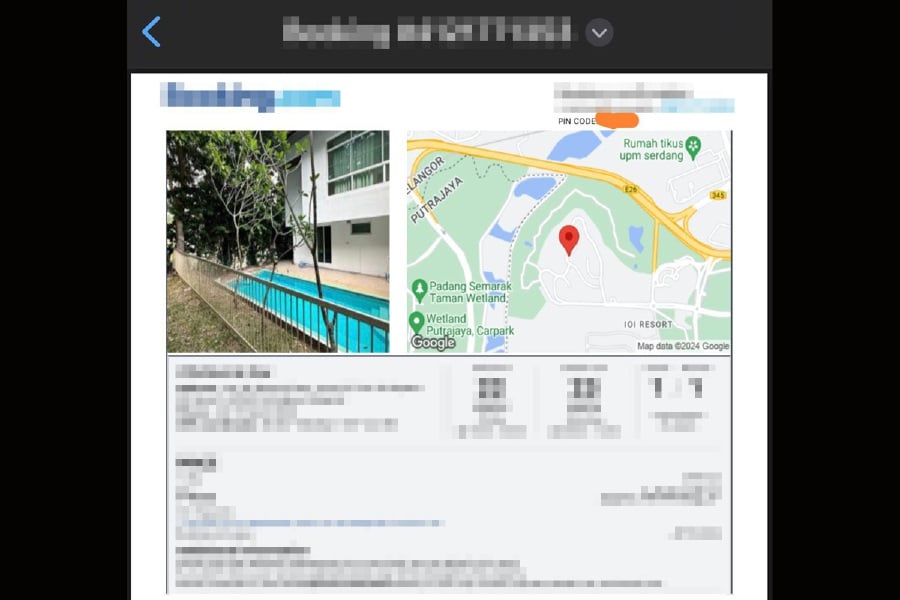 A social media user has raised the alarm on fake listing scam involving a well-known online accomodation booking platform. - Pic from X (Twitter)