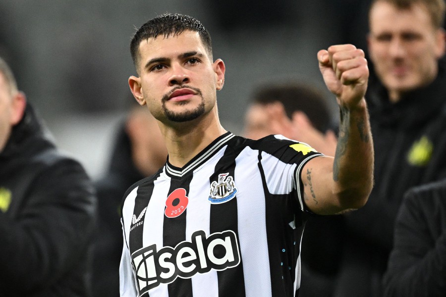 Newcastle United's Brazilian midfielder Bruno Guimaraes celebrates on the pitch after the English Premier League football match between Newcastle United and Arsenal at St James' Park in Newcastle-upon-Tyne, north east England. - AFP pic