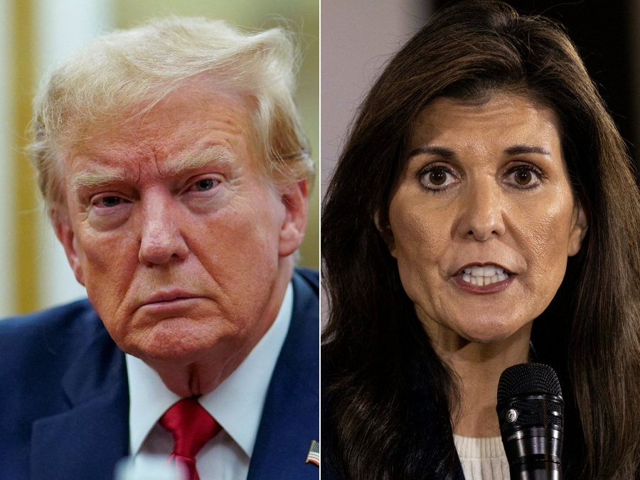 (COMBO) Florida Governor Ron DeSantis suspended his fading presidential campaign on Sunday and endorsed Donald Trump (left) just two days before the pivotal New Hampshire primary, leaving former U.N. Ambassador Nikki Haley (right) as Trump’s last remaining long-shot challenger for the Republican nomination. (Photo by Eduardo Munoz Alvarez and Christian MONTERROSA / AFP)