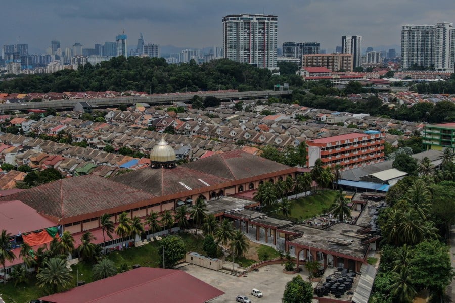 FILE PIX: An aerial view of the Sri Petaling mosque where the tabligh gathering was held. -- Pix: Bernama 