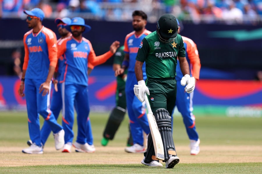 Fakhar Zaman of Pakistan leaves the field after being dismissed during the ICC Men's T20 Cricket World Cup West Indies & USA 2024 match between India and Pakistan at Nassau County International Cricket Stadium on June 09, 2024 in New York, New York. AFP PIC