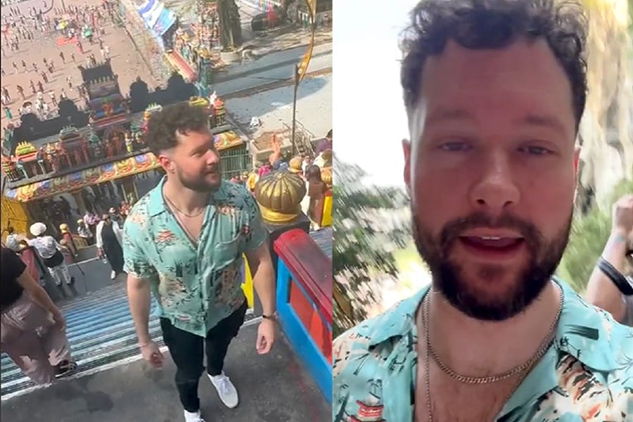 British singer-songwriter Calum Scott found himself enchanted by the stunning Batu Caves, despite breaking a sweat from climbing thousands of stairs. - Screenshot from TikTok CalumScottofficial 