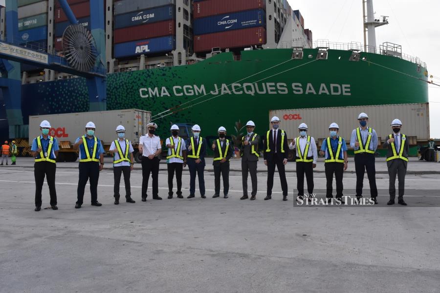 The world’s largest liquefied natural gas-powered containership, CMA CGM Jacques Saadé berths at Westports Holdings Bhd’s Container Terminal 7. Pix courtesy of Westports.