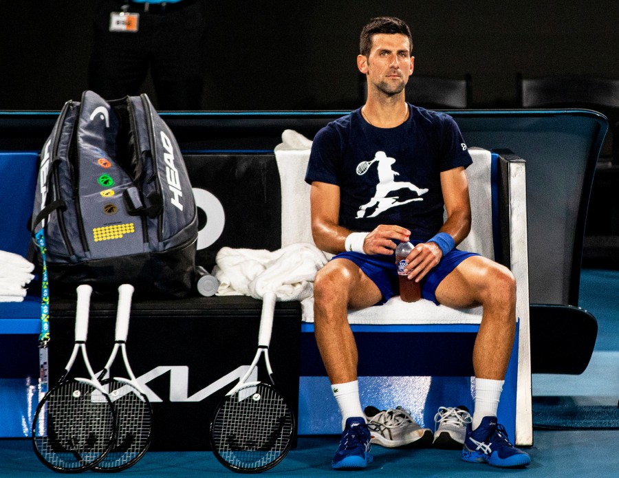 Novak Djokovic of Serbia rests during a practice session ahead of the Australian Open Grand Slam tennis tournament at Melbourne Park in Melbourne, Australia. - EPA PIC