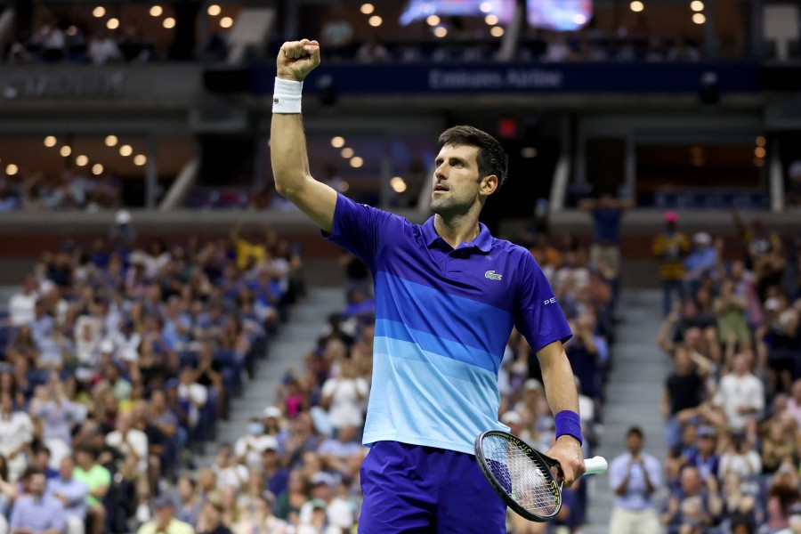 Novak Djokovic of Serbia celebrates defeating Jenson Brooksby of the United States during the 2021 US Open at USTA Billie Jean King National Tennis Centre in the Flushing neighbourhood of the Queens borough of New York City. - AFP PIC