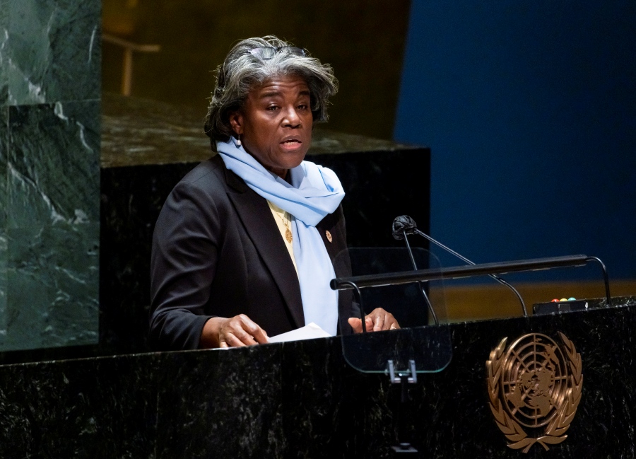 United States Ambassador to the UN Linda Thomas-Greenfield addresses the 11th emergency special session of the United Nations General Assembly which was called to consider a resolution condemning Russia’s invasion of Ukraine at United Nations headquarters in New York. - EPA Pic