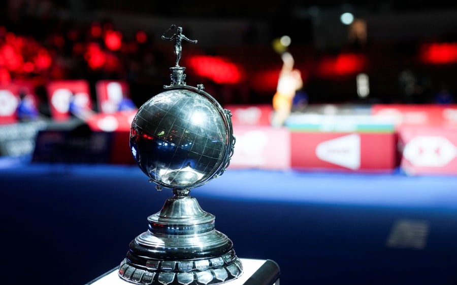 View of the trophy at the Uber Cup Badminton final tie between Japan and China in Aarhus, Denmark, 16 October 2021. - EPA pic