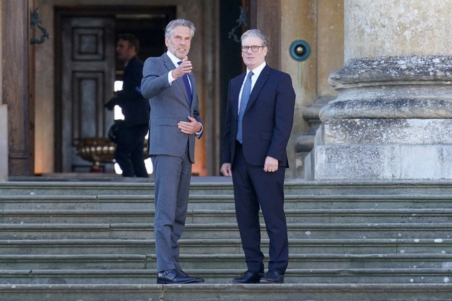 Prime Minister of the Netherlands Dick Schoof is welcomed by Starmer to the European Political Community summit at Blenheim Palace in Woodstock, Oxfordshire. REUTERS