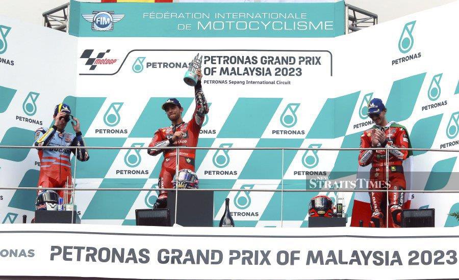 Ducati Lenovo's Enea Bastianini clinched his first MotoGP win of the season after emerging victorious in the main race at the Petronas Grand Prix of Malaysia today. - NSTP/ASYRAF HAMZAH