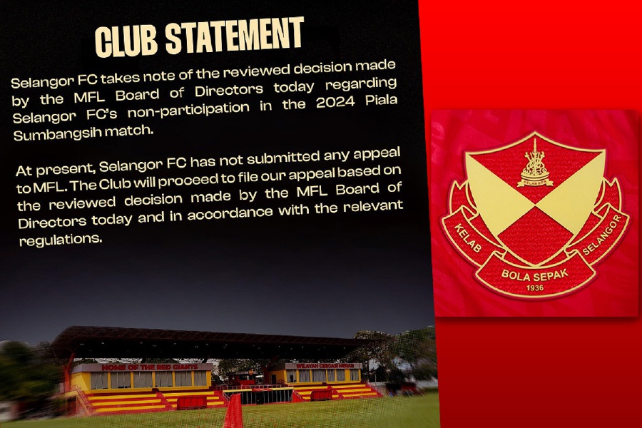 In a statement today, Selangor acknowledged MFL's decision to lessen the sanctions, but said they have not yet submitted their appeal. - Pic courtesy from Selangor FC FB page