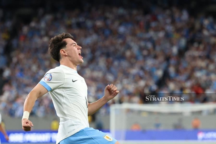 Uruguay's Facundo Pellistri celebrating after scoring during Thursday’s Copa America tournament Group C match against Bolivia at MetLife Stadium in East Rutherford, New Jersey. AFP PIC 