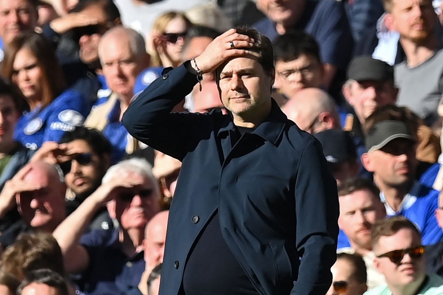 Chelsea's Argentinian head coach Mauricio Pochettino gestures on the touchline during the English Premier League football match between Chelsea and Burnley at Stamford Bridge in London on March 30, 2024. AFP PIC
