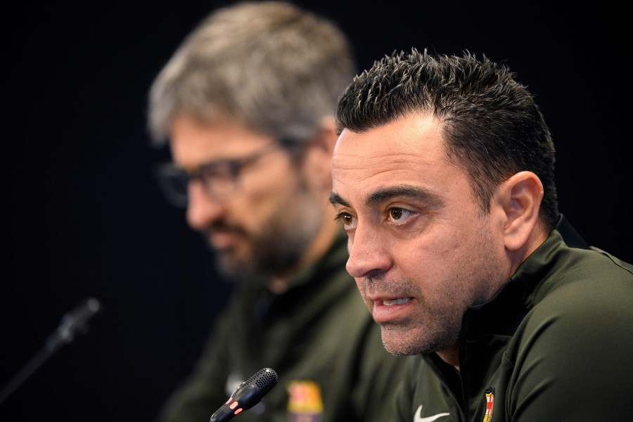 Barcelona's Spanish coach Xavi gives a press conference on the eve of their UEFA Champions League last 16 second leg football match against SSC Napoli at the training center in Barcelona. - AFP pic