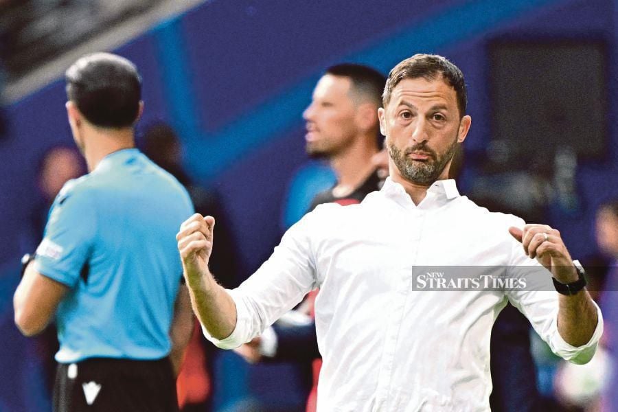 Belgium coach Domenico Tedesco reacts during Monday’s Euro 2024 Group E match against Slovakia at the Frankfurt Arena in Frankfurt am Main. AFP PIC 