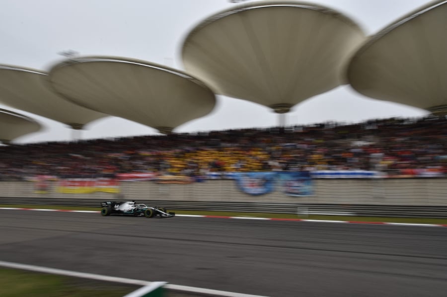 (FILES) Mercedes' British driver Lewis Hamilton drives his car during the Formula One Chinese Grand Prix in Shanghai in 2019. (Photo by AFP)