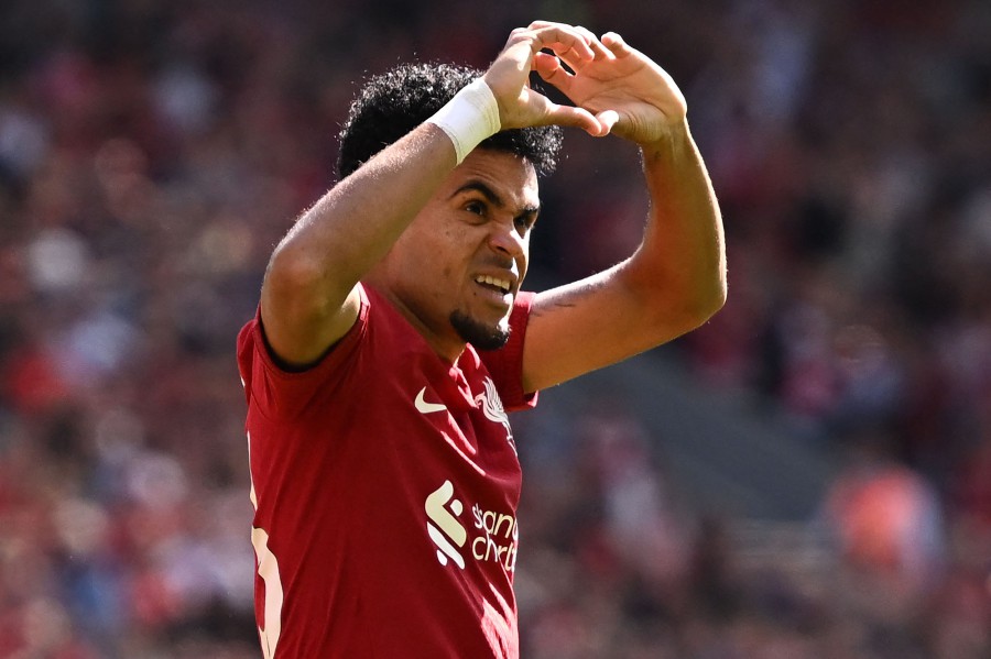 Liverpool's Colombian midfielder Luis Diaz celebrates after scoring their first goal during the English Premier League football match between Liverpool and Bournemouth at Anfield in Liverpool, north west England on August 27, 2022. AFP FILE PIC