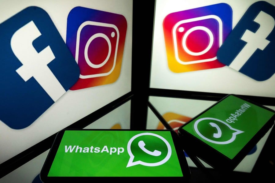 Major social media services including Facebook, Instagram and WhatsApp were hit by a massive outage tracking sites showed, impacting potentially tens of millions of users. -- AFP photo