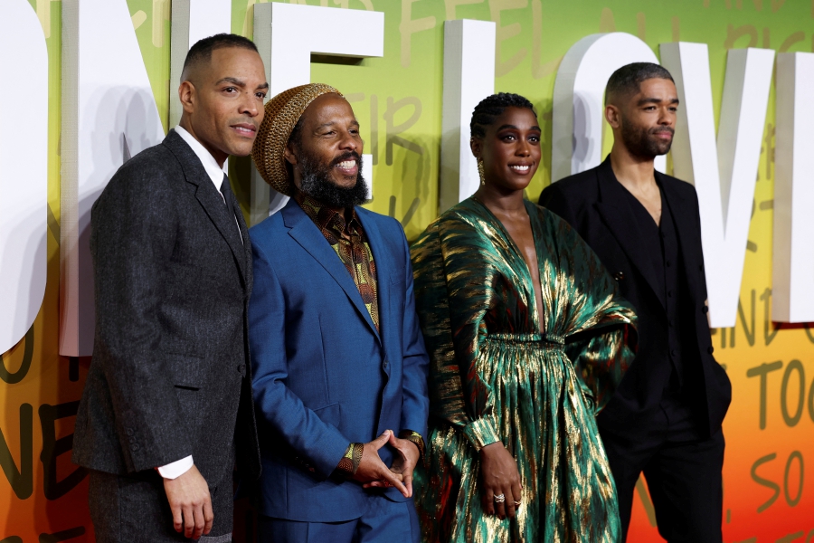 Actors Kingsley Ben-Adir, Lashana Lynch, director Reinaldo Marcus Green and producer Ziggy Marley attend the premiere of the film 'Bob Marley: One Love' at the British Film Institute in London, Britain. (REUTERS/Hannah McKay)