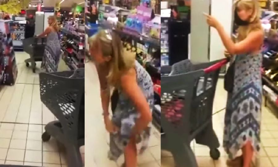 Watch: Woman told to wear mask at supermarket angrily removes own panties,  slips them over face