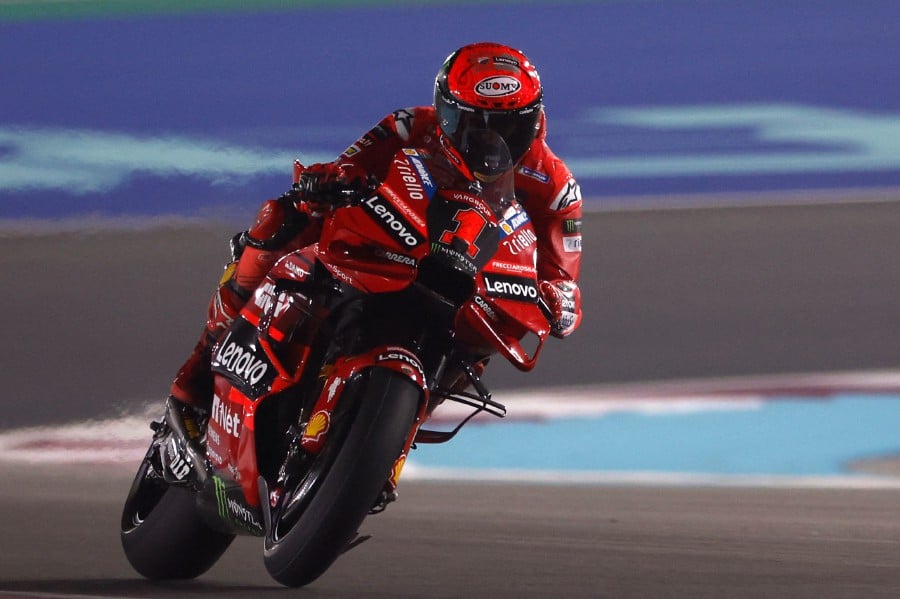 Ducati Lenovo Team Italian rider Francesco Bagnaia competes during the practice session ahead of the Moto GP Grand Prix of Doha at the Losail International Circuit, in the city of Lusail. - AFP pic