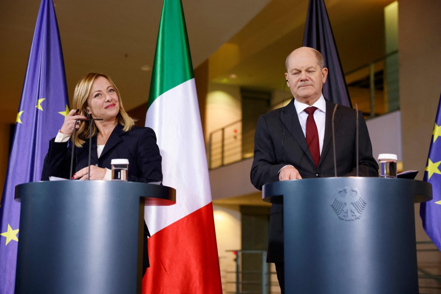 German Chancellor Olaf Scholz and Italian Prime Minister Giorgia Meloni address a joint press conference at the Chancellery in Berlin, during the 32nd German-Italian intergovernmental consultations. - AFP pic