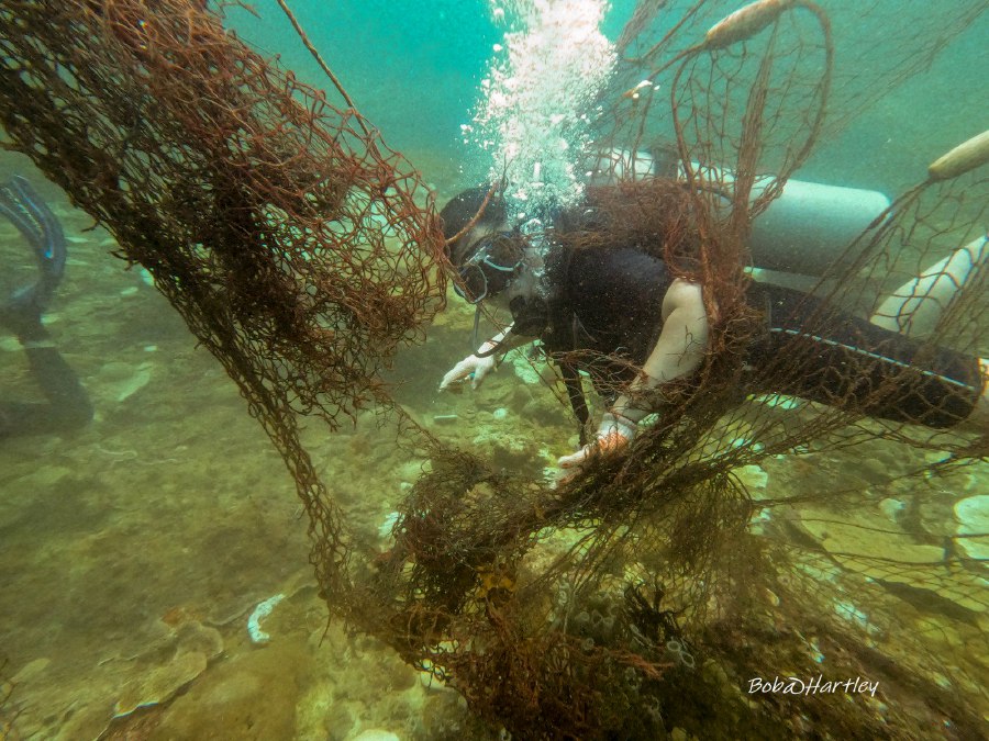 Volunteers removed 90kg of ghost nets off Kota Kinabalu waters yesterday. Pic courtesy of Bob Hartley