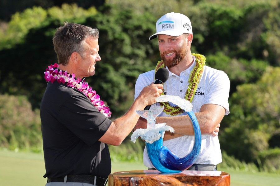 Chris Kirk of the United States is interviewed during a trophy presentation after winning the final round of The Sentry at Plantation Course at Kapalua Golf Club on January 07, 2024 in Kapalua, Hawaii. AFP PIC